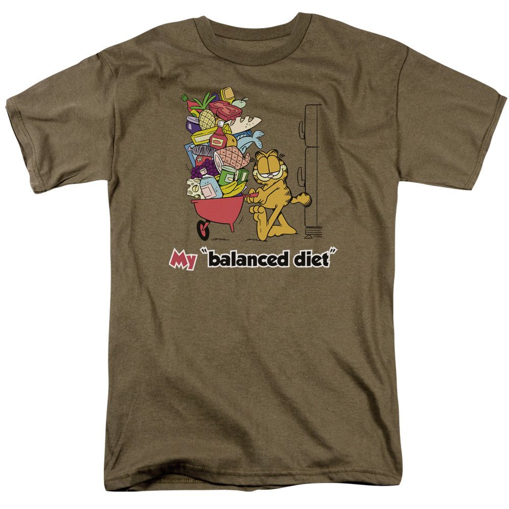 Garfield Balanced Diet Mens T Shirt Safari Green Retro Pop Classics