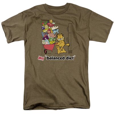 Garfield Balanced Diet Mens T Shirt Safari Green Retro Pop Classics