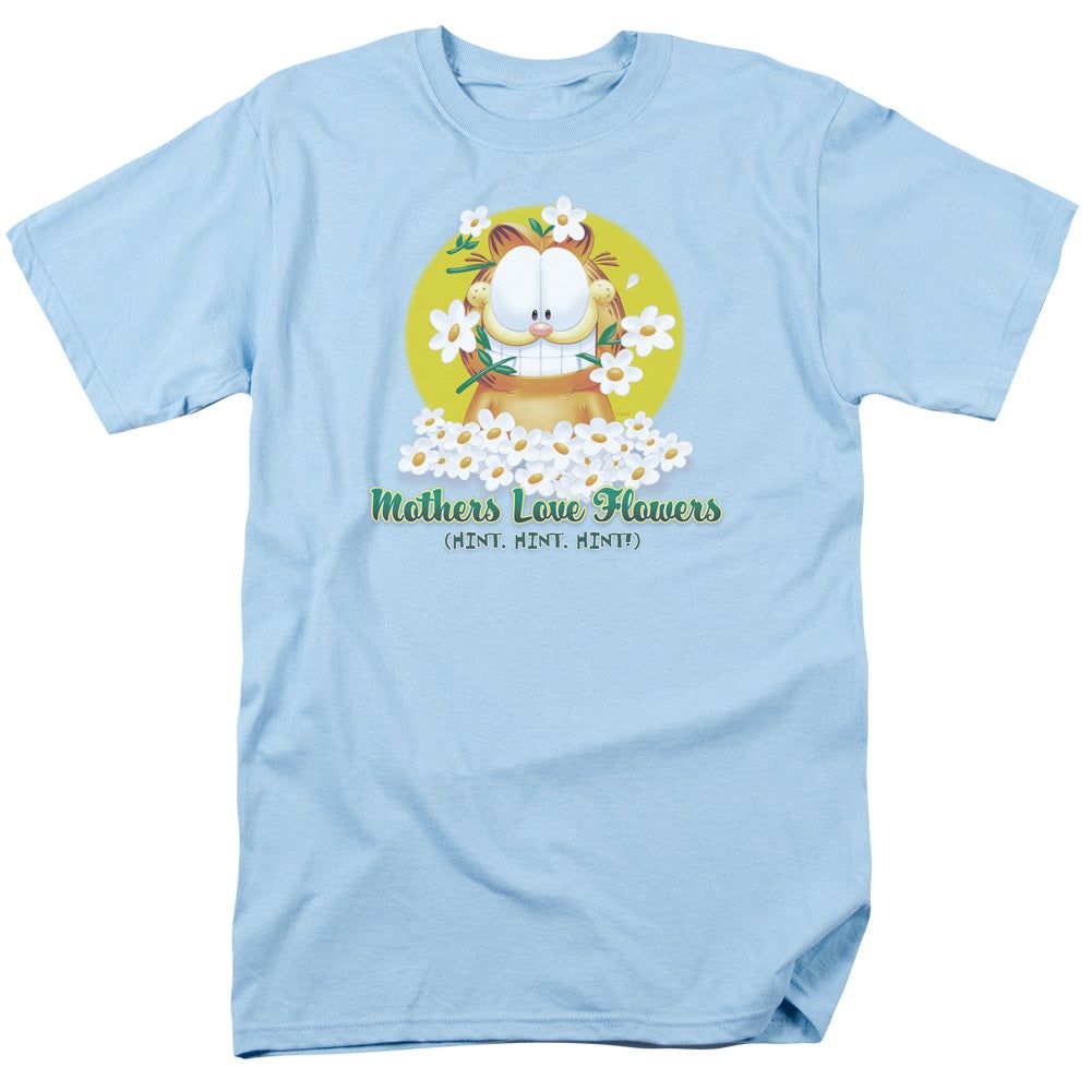 Garfield Mothers Love Flowers Mens T Shirt Light Blue Retro Pop Classics