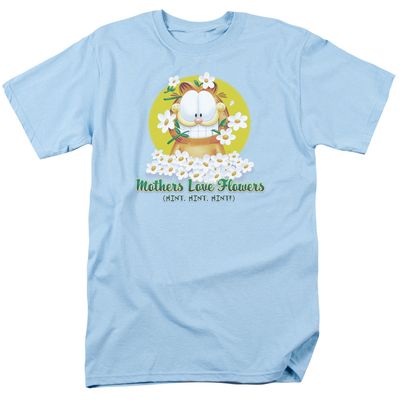 Garfield Mothers Love Flowers Mens T Shirt Light Blue Retro Pop Classics