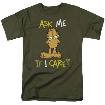 Garfield Ask Me if I Care Mens T Shirt Military Green Retro Pop Classics