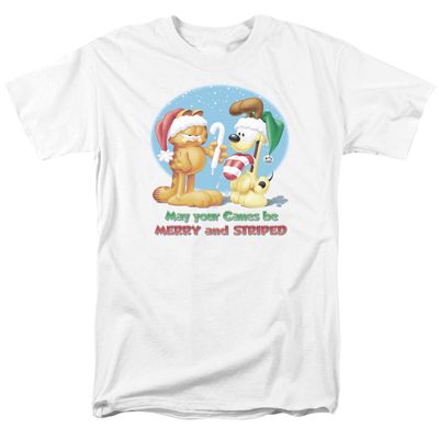 Garfield Merry and Striped Mens T Shirt White Retro Pop Classics