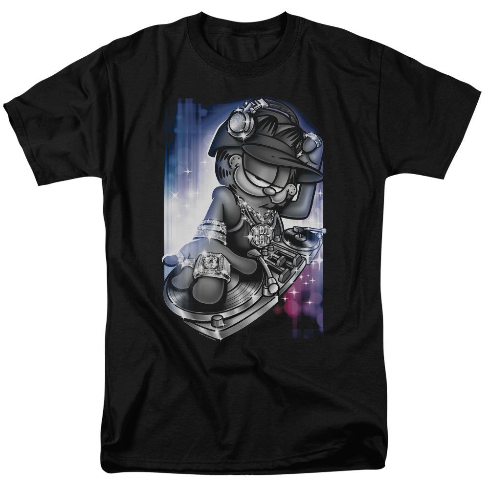 Garfield Dj Lazy Mens T Shirt Black Retro Pop Classics