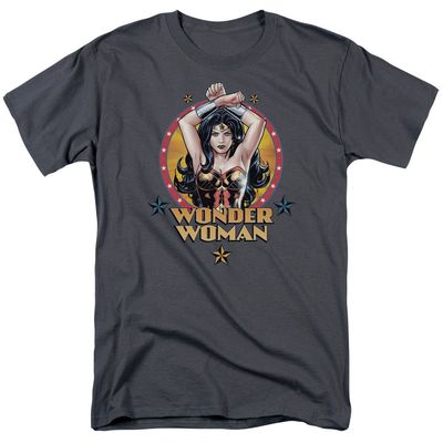 Wonder Woman Powerful Woman Mens T Shirt Charcoal Retro Pop Classics