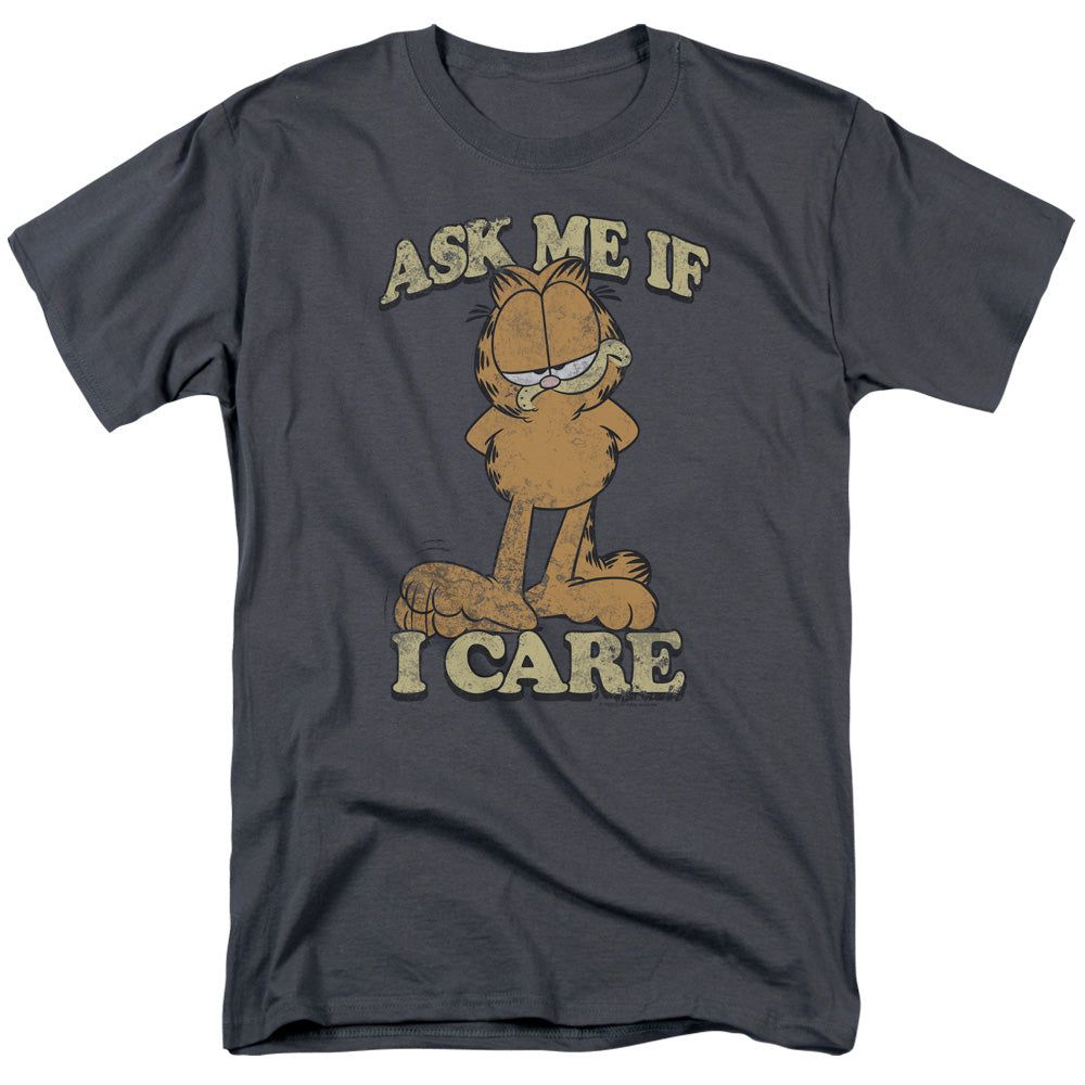 Garfield Ask Me Mens T Shirt Charcoal Retro Pop Classics