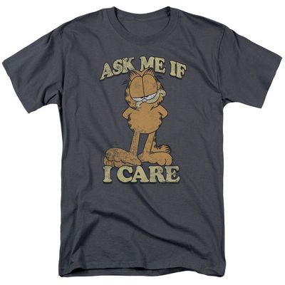 Garfield Ask Me Mens T Shirt Charcoal Retro Pop Classics