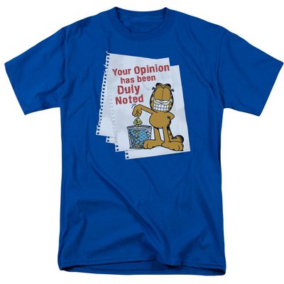 Garfield Duly Noted Mens T Shirt Royal Blue Retro Pop Classics