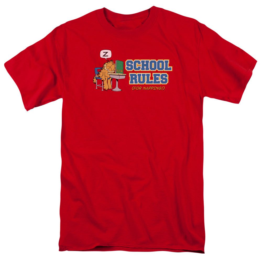 Garfield School Rules Mens T Shirt Red Retro Pop Classics
