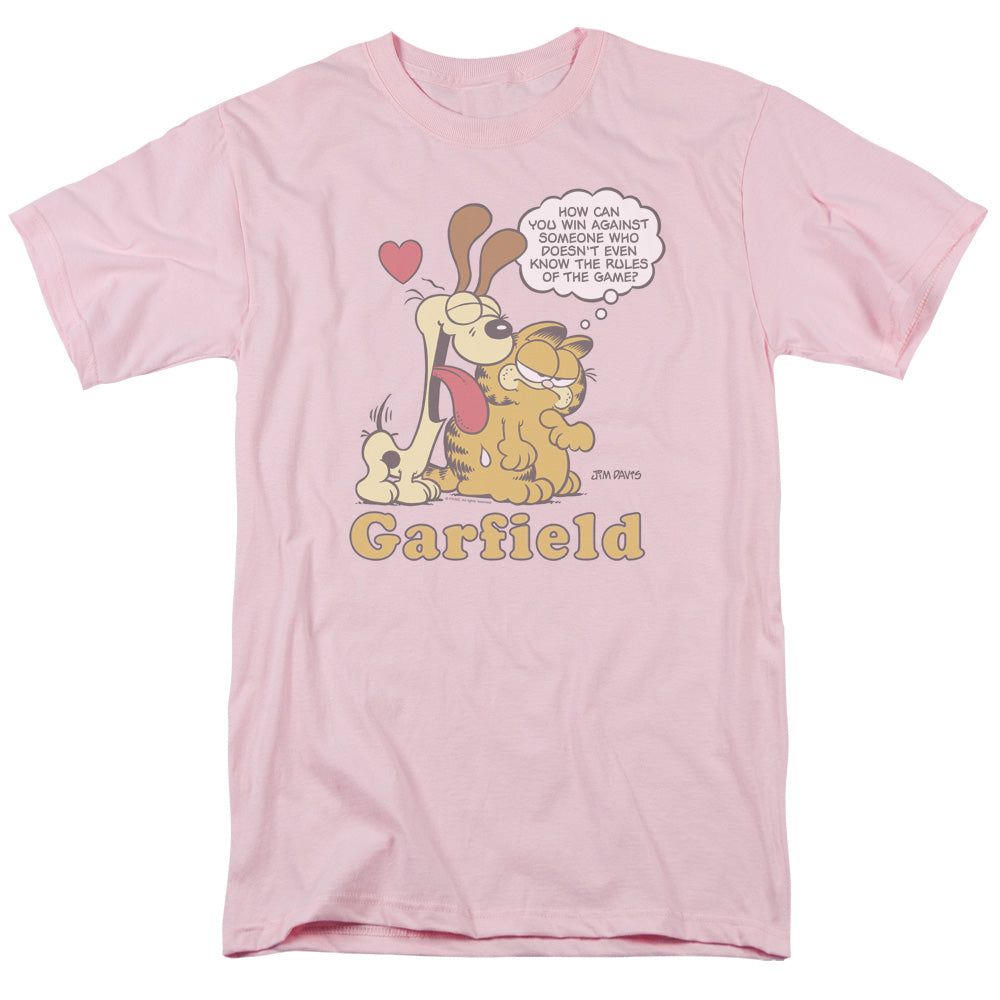 Garfield Cant Win Mens T Shirt Pink Retro Pop Classics