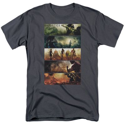 Injustice Gods Among Us Panels Mens T Shirt Charcoal Retro Pop Classics