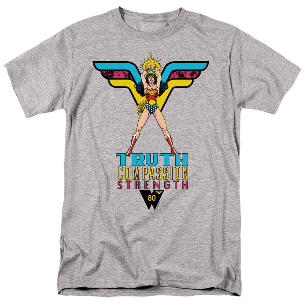 Wonder Woman Truth, Compassion, Strength Mens T Shirt Athletic Heather Retro Pop Classics