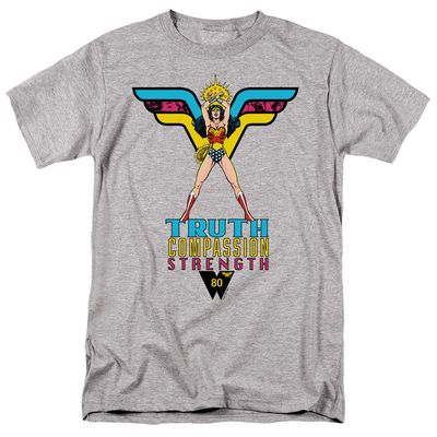 Wonder Woman Truth, Compassion, Strength Mens T Shirt Athletic Heather Retro Pop Classics