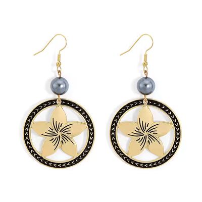 Boucles d&#39;oreilles Vintage Bohème Fleur Perle, Collection Hawaï