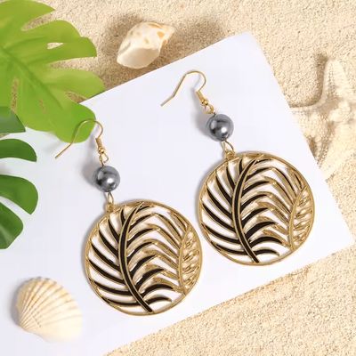 Boucles d&#39;oreilles pendantes Feuilles Vintage dorées à l&#39;or fin 18 carats