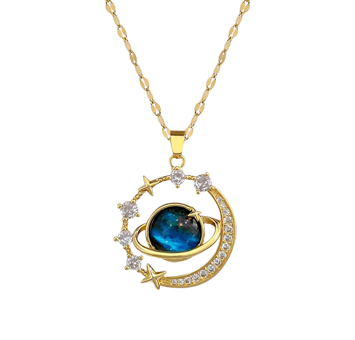 Collier Saturne Anneau Scintillant, Collection Planète étoilée
