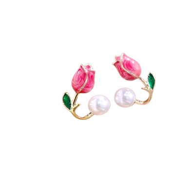 Boucles d&#39;oreilles rose et perle