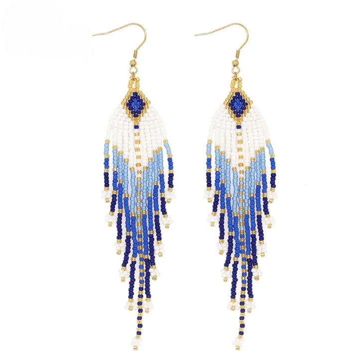 Boucles d&#39;oreilles pendantes à franges avec pampilles Ethnique fait main
