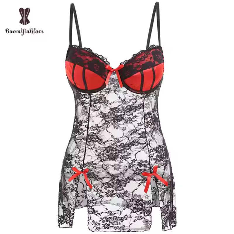 Nuisette en dentelles à bonnet rembourré, Lingerie pour femme en dentelles