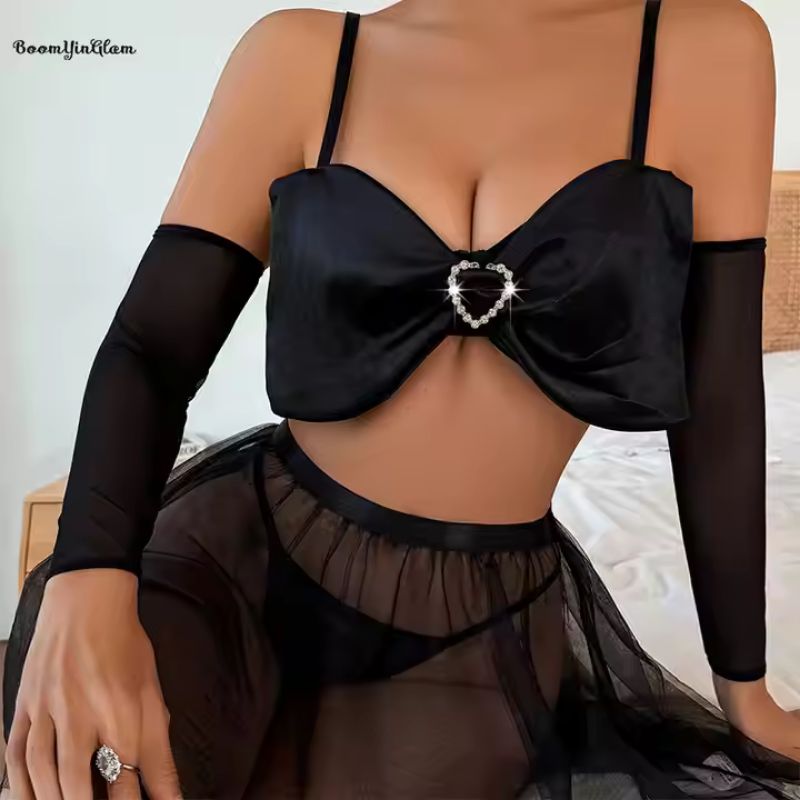Ensemble de Lingerie 4 pièces Noeud Papillon Coeur