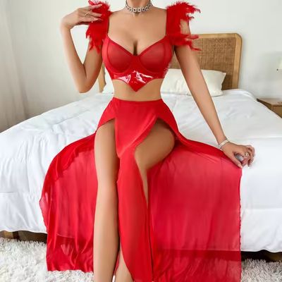 Robe longue transparente en maille fendue Lingerie sexy pour femmes, col en V, dos nu
