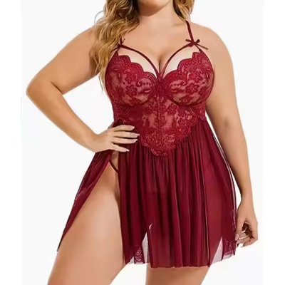 Nuisette avec bonnet en dentelles Lingerie transparente 2 pièces