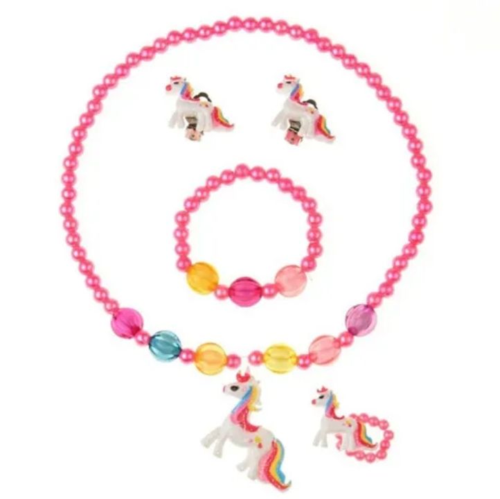 Parure de Bijoux Rose pour Enfants Licorne en perles 4 pièces Acrylique