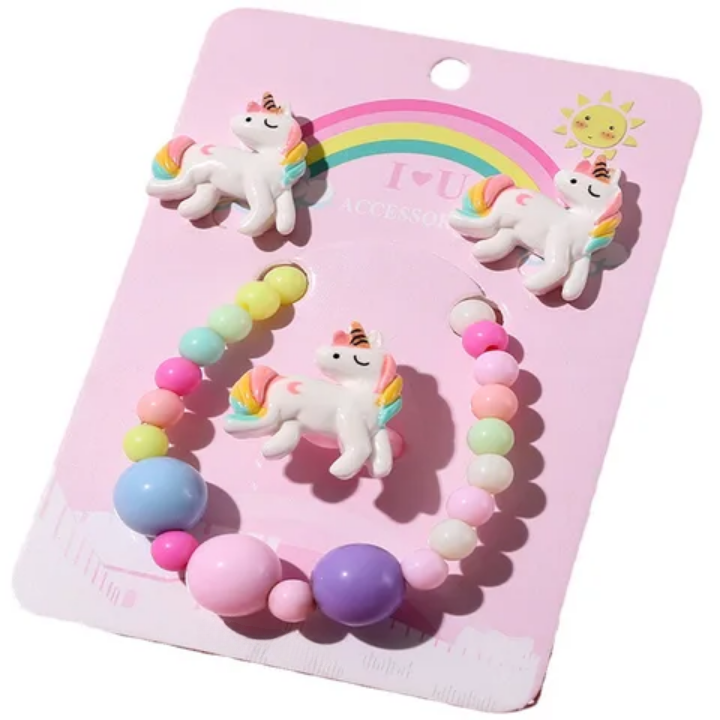 Parure de Bijoux Bonbons Bubblegum Licorne pour Enfants en grosses perles 3 pièces