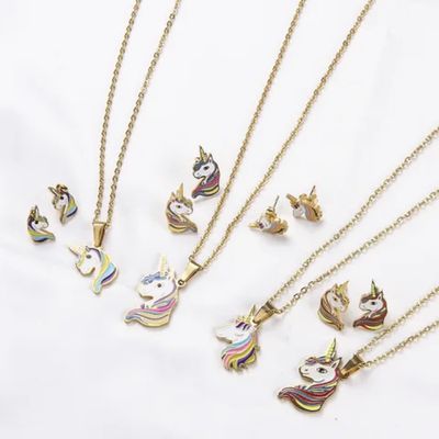 Parure de Bijoux en Acier inoxydable Chirurgical motifs mignons Cartoon Poney Licorne pour Enfants et Filles