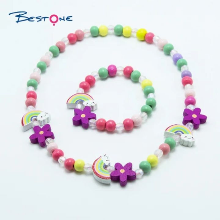 Parure de Bijoux Fait main Perles en Bois pour Enfants et Filles