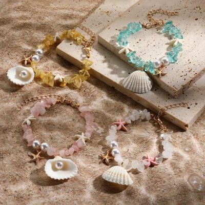 Bracelet de plage étoile de mer, coquillage, poire, pour enfant, fille, étudiant, Cadeau amitié, fait main, en Lucite  résine acrylique