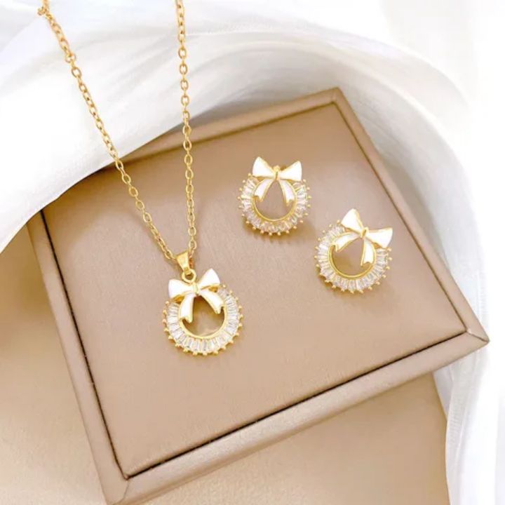 Parure de bijoux en acier inoxydable 2 pièces D513 Boucles d&#39;oreilles et Collier