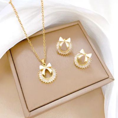 Parure de bijoux en acier inoxydable 2 pièces D513 Boucles d&#39;oreilles et Collier