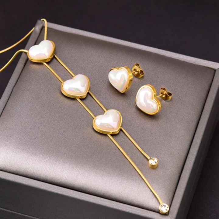 Parure de bijoux Coeur en acier inoxydable 2 pièces Boucles d&#39;oreilles et Collier