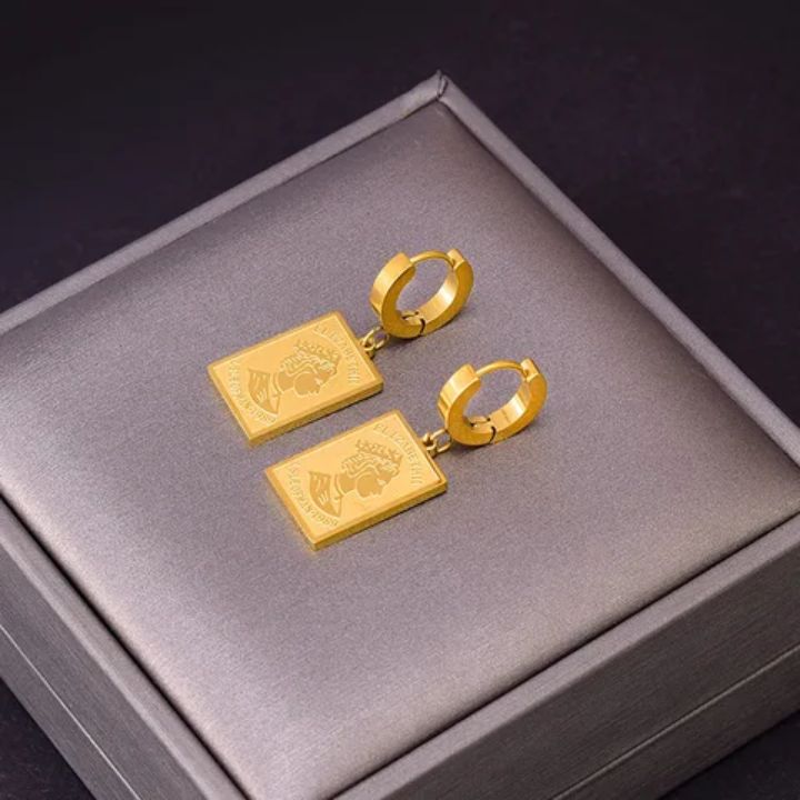 Boucles d&#39;Oreille Figurine en acier inoxydable dorées à l&#39;or fin 18 carats