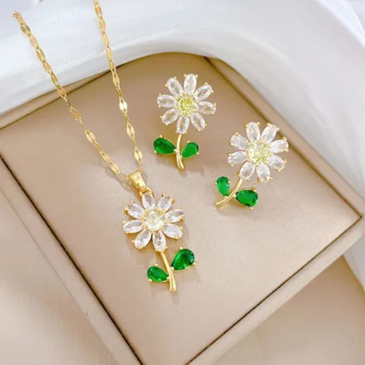 Parure de bijoux en acier inoxydable 2 pièces J330 Boucles d&#39;oreilles et Collier