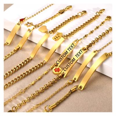 Bracelets Gourmettes en acier inoxydable personalisables dorés à l&#39;or fin 18 carats