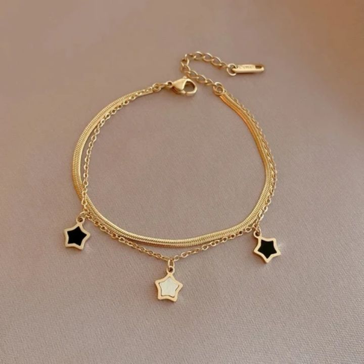 Bracelet double rang étoile en acier inoxydable