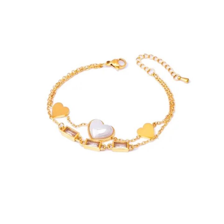 Bracelet Coeur Cristal blanc en acier inoxydable doré à l&#39;or fin 18 carats