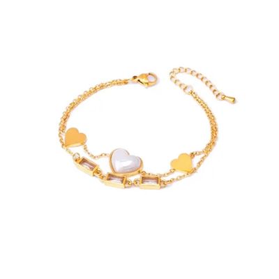 Bracelet Coeur Cristal blanc en acier inoxydable doré à l&#39;or fin 18 carats