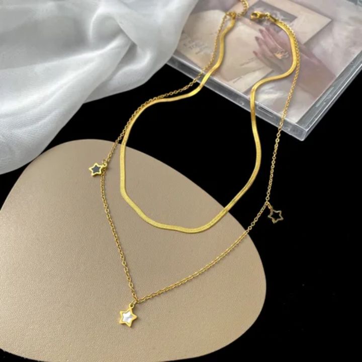 Collier double rang étoile en acier inoxydable
