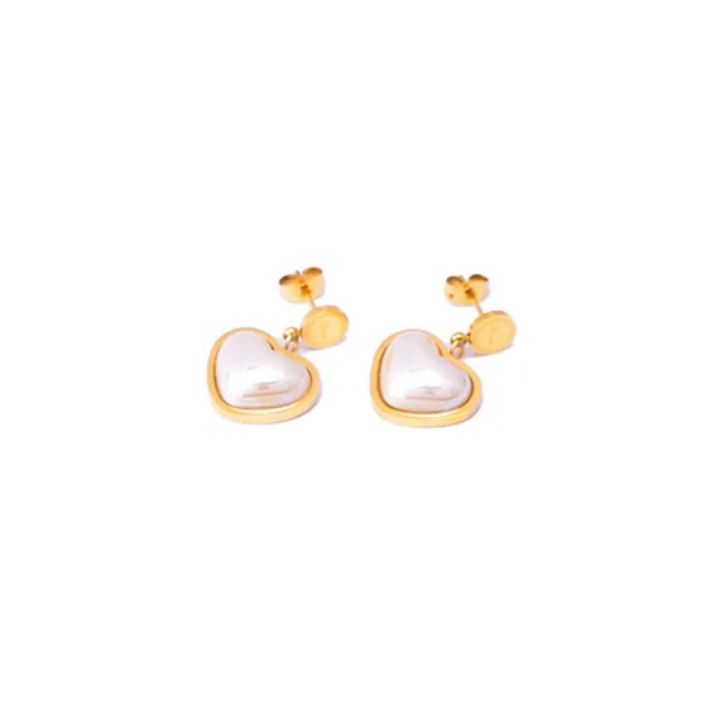 Boucles d&#39;Oreille Coeur Cristal Blanc en acier inoxydable dorées à l&#39;or fin 18 carats