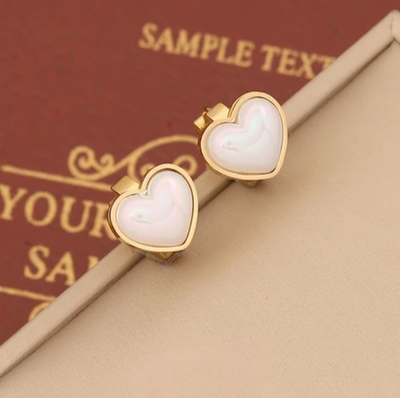 Boucles d&#39;oreilles Coeur blanc en acier inoxydable