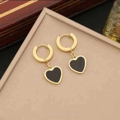 Boucles d&#39;oreilles pendantes Coeur en acier inoxydable  dorées à l&#39;or fin 18 carats