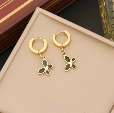 Boucles d&#39;Oreille pendantes Papillon en acier inoxydable dorées à l&#39;or fin 18 carats