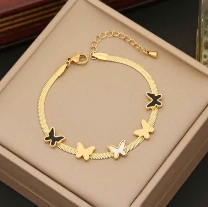 Bracelet Papillons en acier inoxydable doré à l&#39;or fin 18 carats