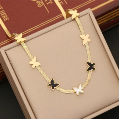 Collier Papillons en acier inoxydable doré à l&#39;or fin 18 carats
