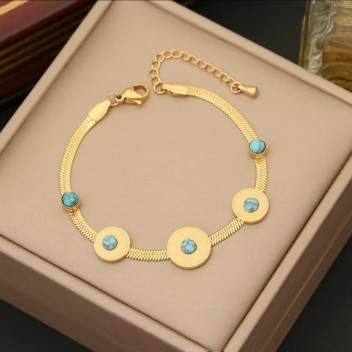 Bracelet Pierres bleu opale en acier inoxydable doré à l&#39;or fin 18 carats
