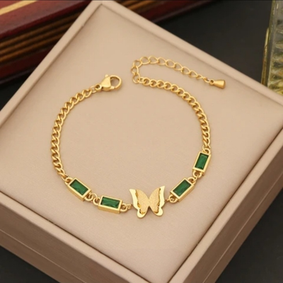 Bracelet Papillon Volant en acier inoxydable doré à l&#39;or fin 18 carats