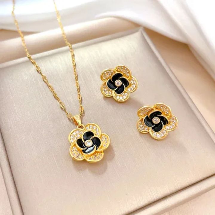 Parure de bijoux en acier inoxydable 2 pièces D223 Boucles d&#39;oreilles et Collier