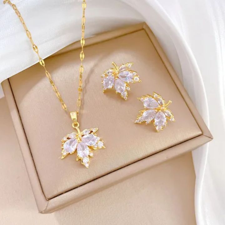 Parure de bijoux en acier inoxydable 2 pièces D501 Boucles d&#39;oreilles et Collier
